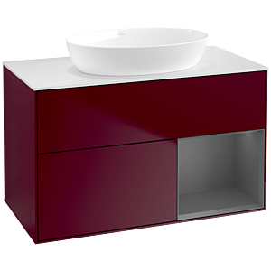 Villeroy und Boch Finion Waschtischunterschrank FA21GKHB 100cm, Abdeckplatte white matt, Regale Anthracite matt lacquer, Peony Matt