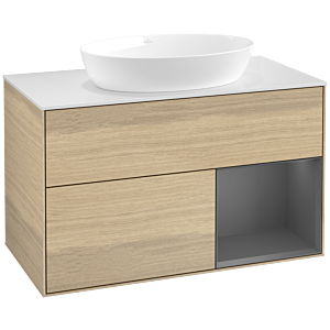 Villeroy and Boch Finion Villeroy and Boch Finion FA21GKPC 100cm, cover plate white matt, shelves anthracite matt lacquer, Oak Veneer