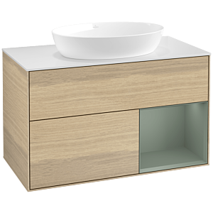 Villeroy and Boch Finion Villeroy and Boch Finion FA21GMPC 100cm, cover plate white matt, shelves olive matt lacquer, Oak Veneer