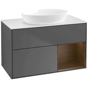 Villeroy et Boch Finion Villeroy et Boch FA21GNGK 100cm, plaque de recouvrement blanc mat, étagères Walnut Veneer , anthracite mat