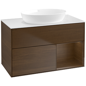 Villeroy und Boch Finion Waschtischunterschrank FA21GNGN 100cm, Abdeckplatte white matt, Regale Walnut Veneer, Walnut veneer