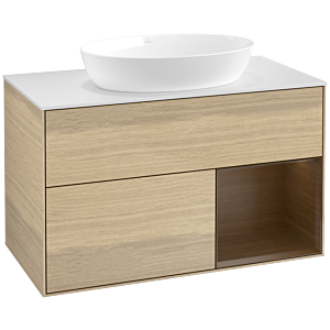 Villeroy und Boch Finion Waschtischunterschrank FA21GNPC 100cm, Abdeckplatte white matt, Regale Walnut Veneer, Oak Veneer