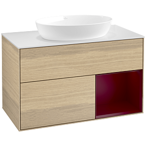Villeroy und Boch Finion Waschtischunterschrank FA21HBPC 100cm, Abdeckplatte white matt, Regale Peony matt lacquer, Oak Veneer