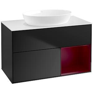 Villeroy et Boch Finion Villeroy et Boch FA21HBPD 100cm, plaque de recouvrement blanc mat, étagères Peony laqué mat, laqué noir mat