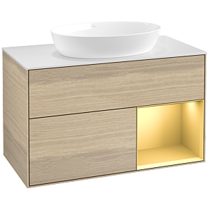Villeroy and Boch Finion Villeroy and Boch Finion FA21HFPC 100cm, cover plate white matt, shelves gold matt lacquer, Oak Veneer