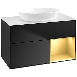 Villeroy und Boch Finion Waschtischunterschrank FA21HFPD 100cm, Abdeckplatte white matt, Regale Gold matt lacquer, Black matt lacquer