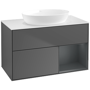 Villeroy und Boch Finion Waschtischunterschrank FA21HGGK 100cm, Abdeckplatte white matt, Regale Midnight matt lacquer, Anthracite matt