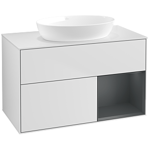 Villeroy und Boch Finion Waschtischunterschrank FA21HGMT 100cm, Abdeckplatte white matt, Regale Midnight matt lacquer, White matt lacquer