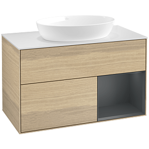 Villeroy and Boch Finion Villeroy and Boch Finion FA21HGPC 100cm, cover plate white matt, shelves midnight matt lacquer, Oak Veneer