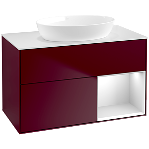 Villeroy und Boch Finion Waschtischunterschrank FA21MTHB 100cm, Abdeckplatte white matt, Regale White matt lacquer, Peony Matt