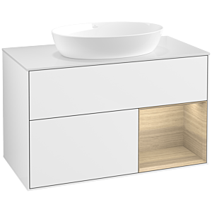 Villeroy and Boch Finion Villeroy and Boch Finion FA21PCGF 100cm, cover plate white matt, shelves Oak Veneer , glossy white lacquer