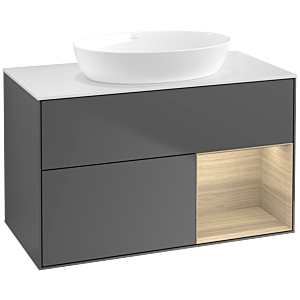 Villeroy und Boch Finion Waschtischunterschrank FA21PCGK 100cm, Abdeckplatte white matt, Regale Oak Veneer, Anthracite matt
