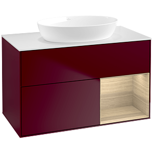 Villeroy und Boch Finion Waschtischunterschrank FA21PCHB 100cm, Abdeckplatte white matt, Regale Oak Veneer, Peony Matt