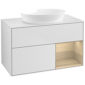 Villeroy und Boch Finion Waschtischunterschrank FA21PCMT 100cm, Abdeckplatte white matt, Regale Oak Veneer, White matt lacquer