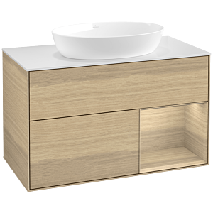 Villeroy und Boch Finion Waschtischunterschrank FA21PCPC 100cm, Abdeckplatte white matt, Regale Oak Veneer, Oak Veneer