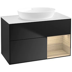 Villeroy und Boch Finion Waschtischunterschrank FA21PCPD 100cm, Abdeckplatte white matt, Regale Oak Veneer, Black matt lacquer
