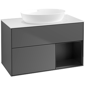 Villeroy und Boch Finion Waschtischunterschrank FA21PDGK 100cm, Abdeckplatte white matt, Regale Black matt lacquer, Anthracite matt