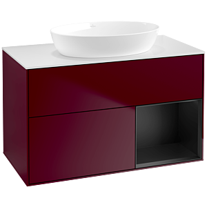Villeroy und Boch Finion Waschtischunterschrank FA21PDHB 100cm, Abdeckplatte white matt, Regale Black matt lacquer, Peony Matt