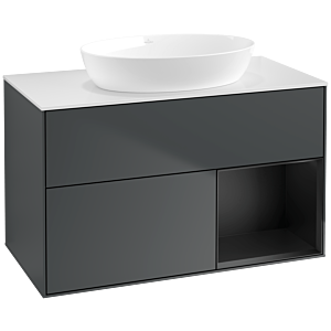 Villeroy und Boch Finion Waschtischunterschrank FA21PDHG 100cm, Abdeckplatte white matt, Regale Black matt lacquer, Midnight Blue Matt Lacquer