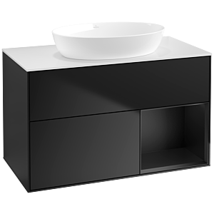 Villeroy und Boch Finion Waschtischunterschrank FA21PDPD 100cm, Abdeckplatte white matt, Regale Black matt lacquer, Black matt lacquer