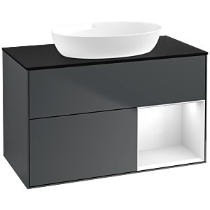 Villeroy und Boch Finion Waschtischunterschrank FA22GFHG 100cm, Abdeckplatte black matt, Regale Glossy white lacquer, Midnight Blue Matt Lacquer