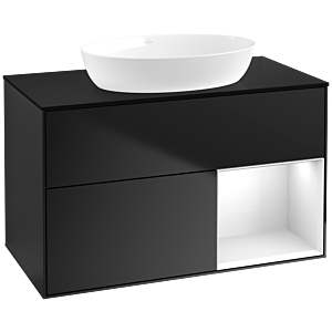 Villeroy und Boch Finion Waschtischunterschrank FA22GFPD 100cm, Abdeckplatte black matt, Regale Glossy white lacquer, Black matt lacquer