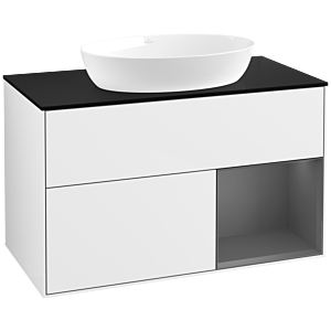 Villeroy und Boch Finion Waschtischunterschrank FA22GKGF 100cm, Abdeckplatte black matt, Regale Anthracite matt lacquer, Glossy white lacquer