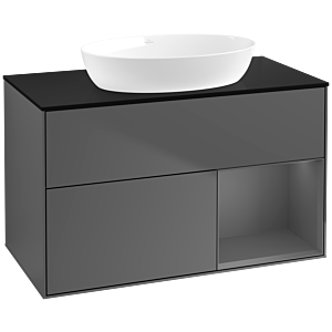 Villeroy et Boch Finion Villeroy et Boch FA22GKGK 100cm, plaque de recouvrement noir mat, étagères laqué anthracite mat, anthracite mat