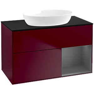 Villeroy und Boch Finion Waschtischunterschrank FA22GKHB 100cm, Abdeckplatte black matt, Regale Anthracite matt lacquer, Peony Matt