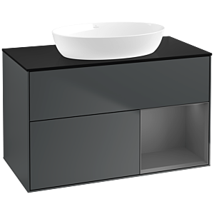 Villeroy und Boch Finion Waschtischunterschrank FA22GKHG 100cm, Abdeckplatte black matt, Regale Anthracite matt lacquer, Midnight Blue Matt Lacquer