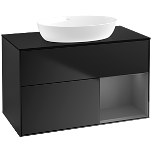 Villeroy und Boch Finion Waschtischunterschrank FA22GKPD 100cm, Abdeckplatte black matt, Regale Anthracite matt lacquer, Black matt lacquer