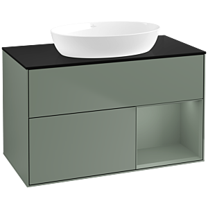 Villeroy und Boch Finion Waschtischunterschrank FA22GMGM 100cm, Abdeckplatte black matt, Regale Olive matt lacquer, Olive Matt Lacquer