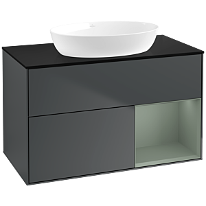 Villeroy und Boch Finion Waschtischunterschrank FA22GMHG 100cm, Abdeckplatte black matt, Regale Olive matt lacquer, Midnight Blue Matt Lacquer