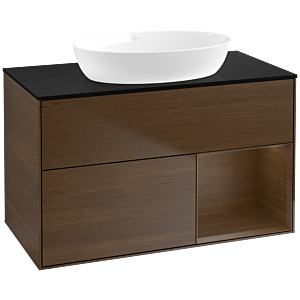 Villeroy und Boch Finion Waschtischunterschrank FA22GNGN 100cm, Abdeckplatte black matt, Regale Walnut Veneer, Walnut veneer