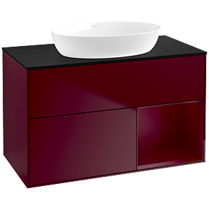 Villeroy und Boch Finion Waschtischunterschrank FA22HBHB 100cm, Abdeckplatte black matt, Regale Peony matt lacquer, Peony Matt