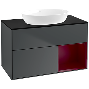 Villeroy und Boch Finion Waschtischunterschrank FA22HBHG 100cm, Abdeckplatte black matt, Regale Peony matt lacquer, Midnight Blue Matt Lacquer