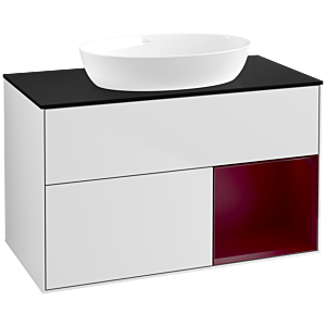 Villeroy und Boch Finion Waschtischunterschrank FA22HBMT 100cm, Abdeckplatte black matt, Regale Peony matt lacquer, White matt lacquer