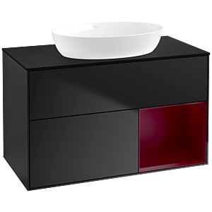 Villeroy et Boch Finion Villeroy et Boch FA22HBPD 100cm, plaque de recouvrement noir mat, étagères Peony laqué mat, laqué noir mat