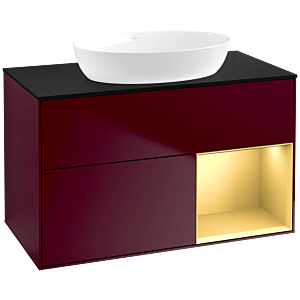 Villeroy und Boch Finion Waschtischunterschrank FA22HFHB 100cm, Abdeckplatte black matt, Regale Gold matt lacquer, Peony Matt