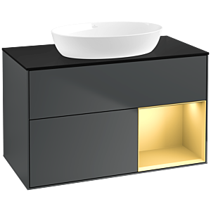Villeroy und Boch Finion Waschtischunterschrank FA22HFHG 100cm, Abdeckplatte black matt, Regale Gold matt lacquer, Midnight Blue Matt Lacquer