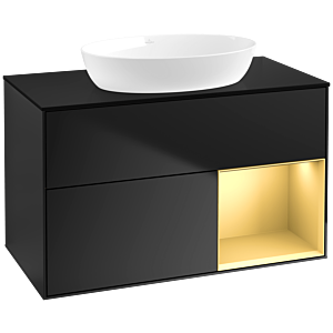 Villeroy und Boch Finion Waschtischunterschrank FA22HFPD 100cm, Abdeckplatte black matt, Regale Gold matt lacquer, Black matt lacquer