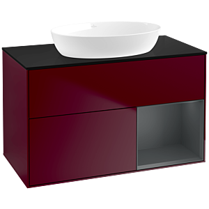 Villeroy und Boch Finion Waschtischunterschrank FA22HGHB 100cm, Abdeckplatte black matt, Regale Midnight matt lacquer, Peony Matt