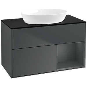 Villeroy und Boch Finion Waschtischunterschrank FA22HGHG 100cm, Abdeckplatte black matt, Regale Midnight matt lacquer, Midnight Blue Matt Lacquer