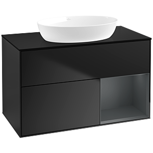 Villeroy und Boch Finion Waschtischunterschrank FA22HGPD 100cm, Abdeckplatte black matt, Regale Midnight matt lacquer, Black matt lacquer