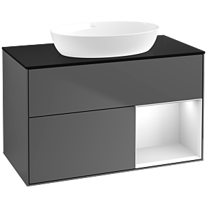 Villeroy und Boch Finion Waschtischunterschrank FA22MTGK 100cm, Abdeckplatte black matt, Regale White matt lacquer, Anthracite matt