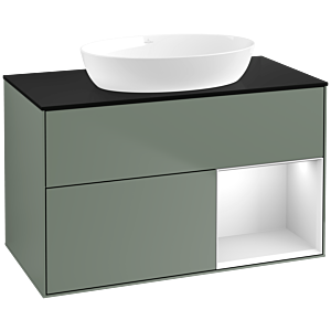 Villeroy und Boch Finion Waschtischunterschrank FA22MTGM 100cm, Abdeckplatte black matt, Regale White matt lacquer, Olive Matt Lacquer