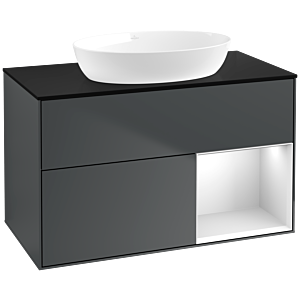 Villeroy und Boch Finion Waschtischunterschrank FA22MTHG 100cm, Abdeckplatte black matt, Regale White matt lacquer, Midnight Blue Matt Lacquer