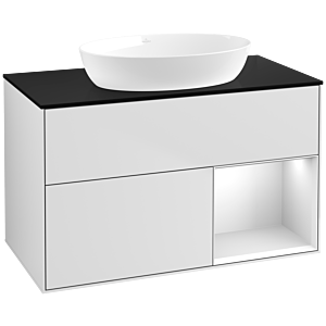 Villeroy und Boch Finion Waschtischunterschrank FA22MTMT 100cm, Abdeckplatte black matt, Regale White matt lacquer, White matt lacquer