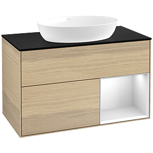 Villeroy and Boch Finion Villeroy and Boch Finion FA22MTPC 100cm, cover plate black matt, shelves white matt lacquer, Oak Veneer