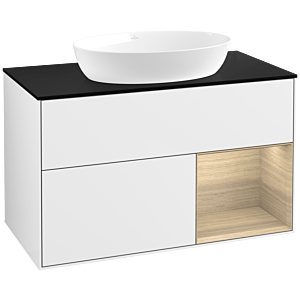 Villeroy and Boch Finion Villeroy and Boch Finion FA22PCGF 100cm, cover plate black matt, shelves Oak Veneer , glossy white lacquer